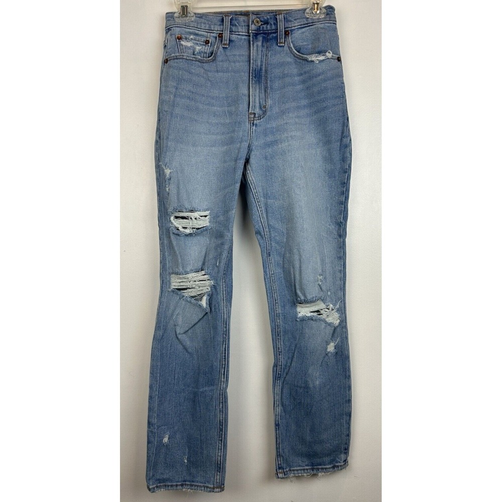 Abercrombie Fitch Jeans Womans 26 2R Ultra High Rise Mom Blue Denim Holes Read